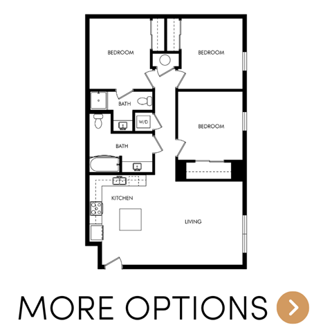 Floor plan for 3 beds, 2 baths, 1133 sqft